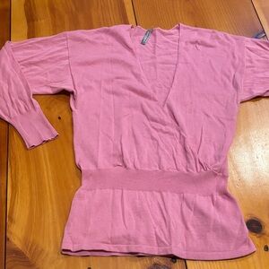 HANNA ANDERSSON S Thin Knit Pink Wrap V-Neck Blouse Top 100% Cotton